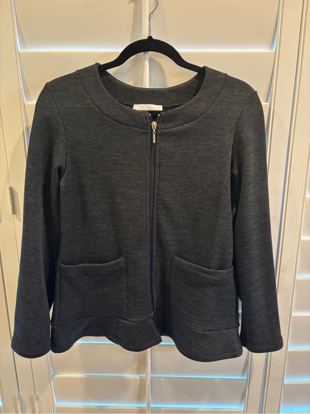 Charcoal Zip-Front Jersey Knit Jacket with Front Pockets